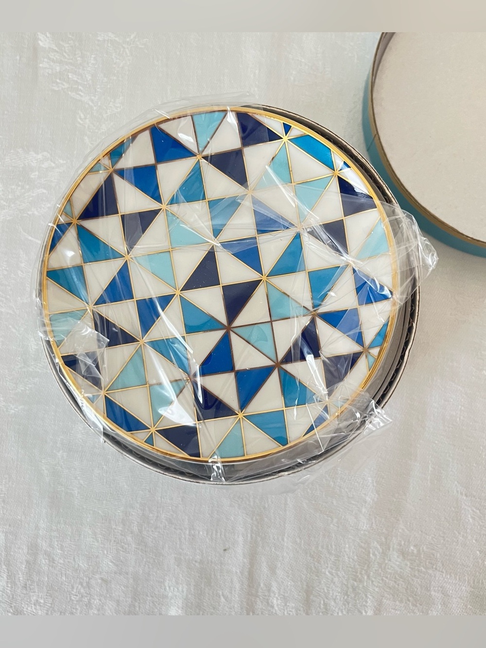 Jonathan Adler NWT Sorrento Blue and White Geometric Coaster Set of Four - Picture 5 of 13